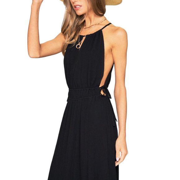 New Black Maxi side cutout/tie Halter dress - Picture 5 of 6